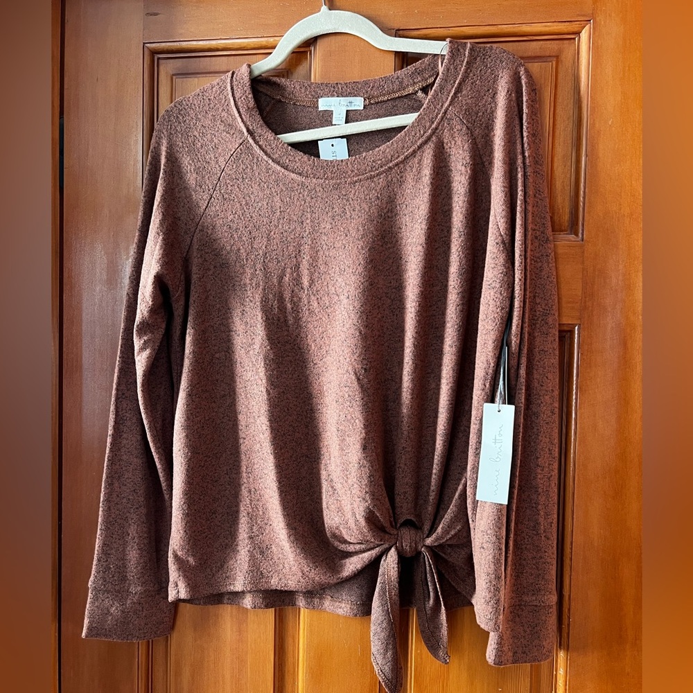 NWT Nine Britton Billie Tie Front Brushed Knit Top